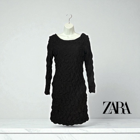 ZARA Collection, Black Textured Knee-Length Dress, Medium - Picture 1 of 10